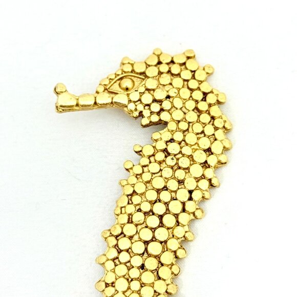 Large Gold Tone Textured Seahorse Brooch - 4" x 1.5" - Picture 3 of 7